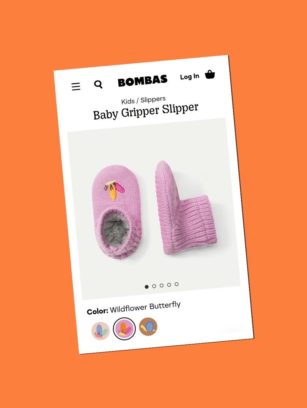 BOMBAS Baby Gripper Slippers  "Wildflower Butterfly"  Size 6-12 Months